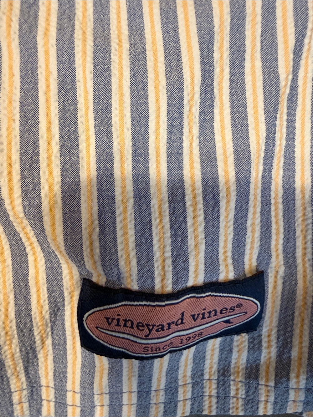 Vineyard Vines Blue and Yellow Seersucker Drawstring Shorts